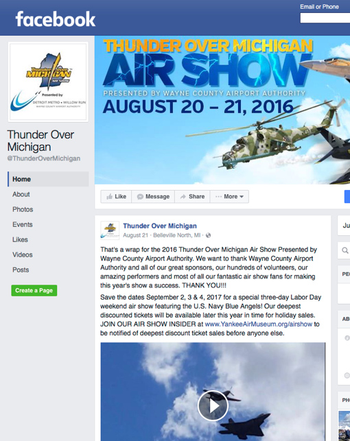 Example - Social Media Marketing for Thunder Over Michigan Air Show
