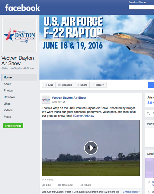 Example - Social Media Marketing for Vectren Dayton Air Show